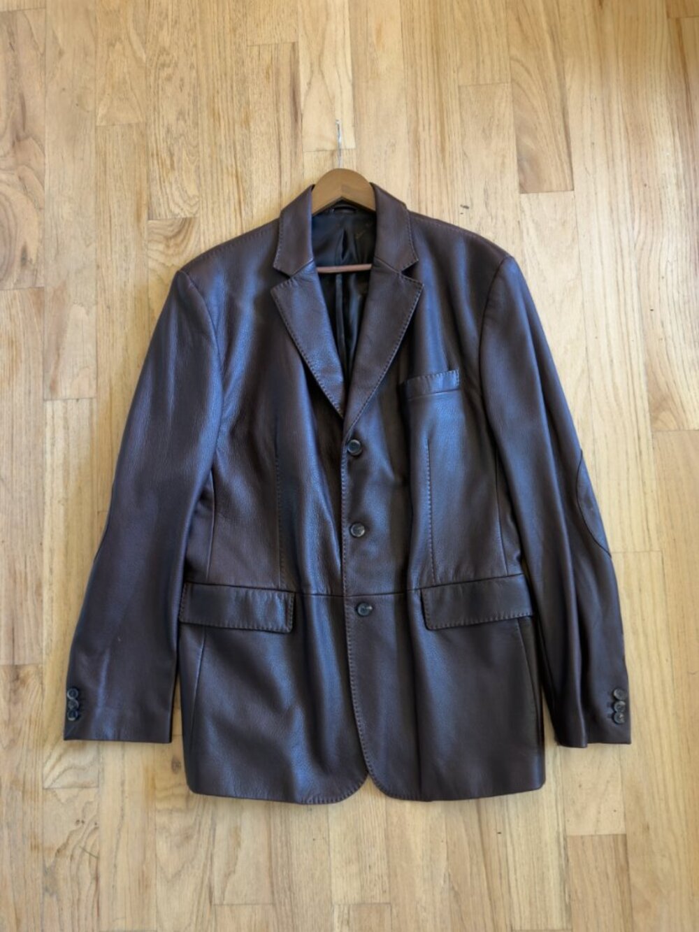 Size 40L Men's Pristine Vintage Ferragamo Men's Chocolate Brown Leather Blazer. - Picture 3 of 7